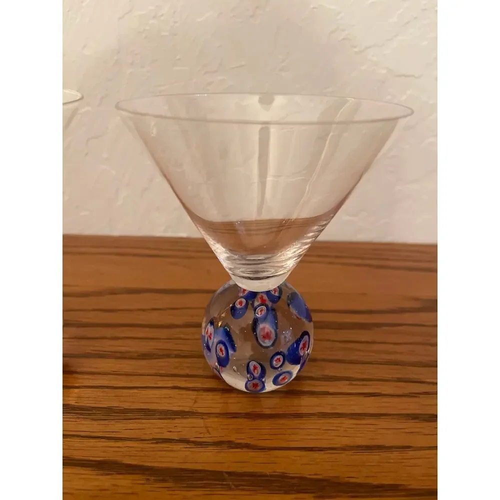 Murano Millefiori ball stem martini or cocktail glasses set of 4